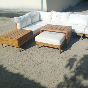 Conjunto de Sofá para Exteriores con Cojines Blancos, Sillón, Mesa de Centro/Sofá Esquinero de Madera/Aluminio, Cojines Personalizados/Tamaños/Colores, Vietnam - Product Image 6