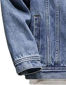 Veste en jean décontractée bleue pour homme, col rabattu, boutonnage simple, manches longues, 100 % coton, coupe ample, délavée - Product Image 4