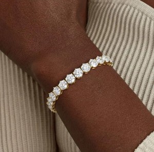 Round Cut Moissanite Charm <b>Bracelet</b> 925 Sterling Silver 14K Gold Plated Luxury Sparkling Elegant Bridal Jewelry Gift Women - Product Image 2
