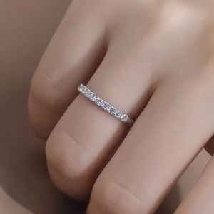 Women's 925 Silver Eternity Band <b>Ring</b> With Round Brilliant Cut Diamonds Pave Setting Classic Wedding Jewelry - Product Image 4