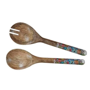 Artisan Wooden Cutlery Set with Polished <b>Mirrored</b> Steel Hand Painted Spoons Crafted from Mango Acacia & <b>Pine</b> for Elegant Dining - Product Image 3