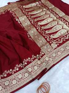 Sari en soie Banarasi de qualité supérieure avec broderie Zari, pallu contrastant, style traditionnel, séchage rapide, pour femmes, tenue de soirée toutes saisons - Product Image 2