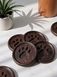 Wooden Round Coasters With Paw Print Design Non-Slip Mats Nordic Style For Coffee Tea <b>Table</b> Decoration by TIMELESS CRAFT - Product Image 6