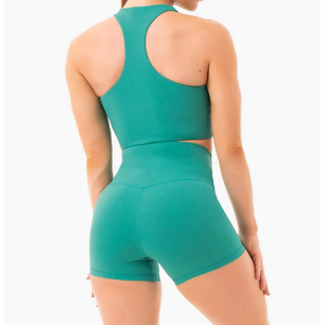 Private Label Womens Yoga Workout Set Two Piece High Waist Shorts And Activewear Top For Women - Product Image 5