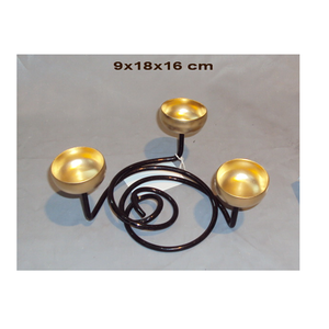 Three-Bowl Decorative Candle Holder Golden <b>Cups</b> Black Spiral Metal Frame Artistic Home Decor Centerpiece Stylish Party Handmade - Product Image 1