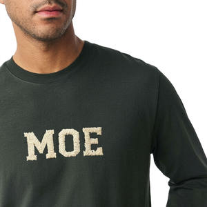 Camiseta de Manga Larga de Algodón con Logotipo Chenille para Hombre, Cuello Redondo, Estilo Urbano, OEM, Marca Privada, Ropa Personalizada al por Mayor - Product Image 2