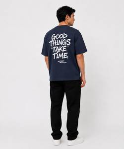 Camiseta de Manga Corta Azul Marino para Hombre, con Estampado de Sonrisa Blanca en la Parte Delantera, Corte Holgado, Informal, Ecológica, Transpirable, de Algodón Jersey - Product Image 5
