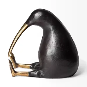 Figurine d'oiseau kiwi plaquée or noir, sculpture animale en aluminium, décoration moderne et antique pour la maison - Product Image 2