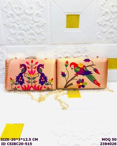 Luxury Satin Printed Bird Design Clutch Bag for Women with Metal <b>Frame</b> & Chain – Designer Evening Party Handbag - Product Image 1