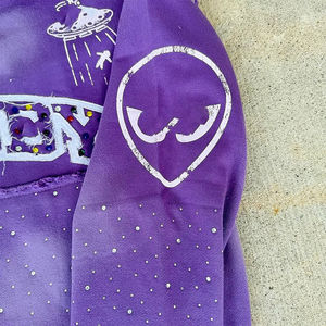 Sweat à capuche personnalisé pour homme, orné de strass appliqués à la main, tendance hiver, dégradé, effet vieilli, respirant - Product Image 6