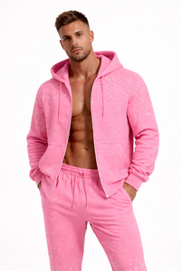 Conjunto de chándal rosa con pedrería para hombre, sudadera con capucha y pantalones deportivos con cremallera, ropa informal brillante para gimnasio, conjunto de moda - Product Image 2