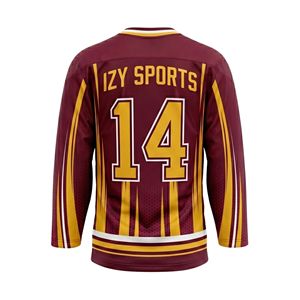 Maroon Golden Yellow Vertical Stripe <b>Frame</b> Ice Hockey Jersey V Neck Breathable Heavyweight Polyester League Uniform Shirts - Product Image 3