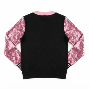 <b>Custom</b> University V Neck Cardigan Sorority Women's Sweater Pink Black Chenille Logo Wool Cashmere Knitted Breathable Striped - Product Image 2