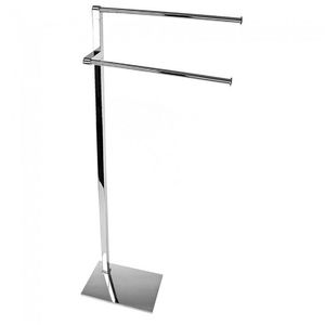 Porte-serviettes autoportant moderne en métal noir à double support, organisateur de salle de bain, structure minimaliste et peu encombrante - Product Image 2