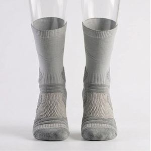Athletic Crew Socks Solid Gray Knitted Breathable Polyester Spandex Running Support Summer Adult Regular Style - Product Image 1