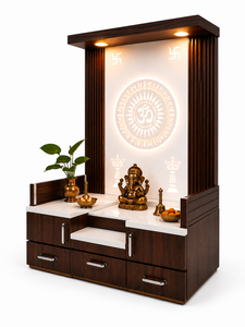 ห้องบูชาดีไซน์ทันสมัยสำหรับบ้าน วัดบูชาไม้สักอินเดียแบบร่วมสมัยพร้อมพระพิฆเนศ ห้องบูชาดีไซน์ทันสมัย - Product Image 4