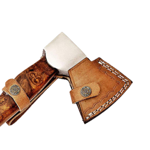 Hacha artesanal forjada de acero J2 de grado industrial con mango de madera y cuero, para supervivencia. - Product Image 6