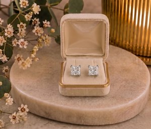 2CT Each Princess Cut Moissanite Solitaire <b>Stud</b> Earrings 925 <b>Sterling</b> <b>Silver</b> Fine Wedding Bridal Gift For Partners - Product Image 4