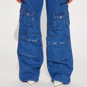 Custom Ladies Baggy <b>Pant</b> High Waist Fashionable 6 Pocket Denim Jeans Oversize Women's <b>Cargo</b> Jeans <b>Pants</b> OEM Service 2026 - Product Image 2