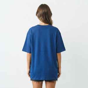 Women's <b>Blue</b> V-Neck Short <b>Sleeve</b> T-Shirt Loose Fit 100% Cotton Casual Jersey Logo <b>Top</b> Spring Summer Wear - Product Image 4