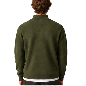 Suéter de punto para hombre, verde oliva, con cremallera de un cuarto, cuello alto, manga larga, jersey informal de invierno, tejido suave, ajuste premium - Product Image 2