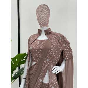 Sari Lehenga Marrón Listo para Usar de RTC Designer para Fiestas, Hecho de Poliéster para India y Pakistán - Product Image 1