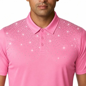 Men's Pink Short Sleeve for Shirt Rhinestone Design <b>Dot</b> Pattern Casual Knitted Breathable 100% Cotton <b>Eco</b>-Friendly Regular Fit - Product Image 5