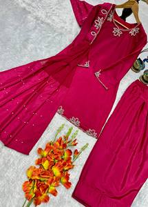 TENNECY New Design Trending Natural Satin <b>Top</b> Farshi-Palazzo Dupatta Reddy Wear Diwali Party Style Wrinkle-Free Stretchable - Product Image 4