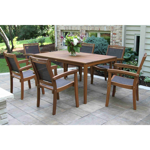Modern Outdoor Dining Set with Solid Teak Wood Contemporary Design 6 Seater Durable Brown Finish - Product Image 6