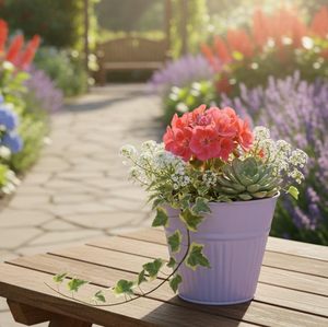 Pot de fleurs en métal lavande avec design côtelé, pot décoratif vide pour plantes d'intérieur et d'extérieur, décoration de table pour la maison, le jardin et le bureau - Product Image 2