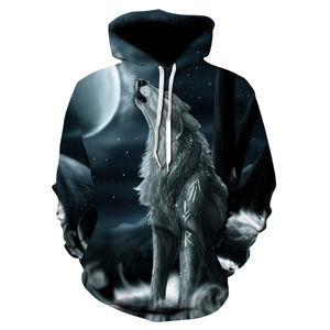 Sweat-shirt à capuche pour homme avec imprimé loup, sublimation, coupe classique, décontracté, pour l'automne, 100% polyester, tricoté, respirant - Product Image 1