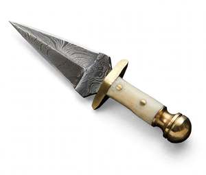Cuchillo utilitario decorativo de hoja fija de acero de Damasco personalizado con mango de hueso blanco y guardacuchillo de latón, herramienta de colección - Product Image 5