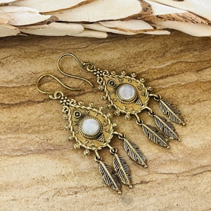 Market Favorite Feather Dangle Earrings Boho Brass <b>Jewelry</b> For Women Antique Brass Finish Tribal <b>Moonstone</b> For Wholesale/OEM/ODM - Product Image 5