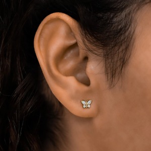 18k Gold Diamond Butterfly <b>Stud</b> <b>Earring</b> Dainty Natural Diamond Insect Design Individual <b>Earring</b> Minimalist Fine Jewelry EarStack - Product Image 1