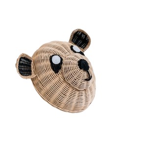 Décoration murale minimaliste pour chambre de garçon, visage de panda en rotin tressé, thème faune, fibre de rotin naturelle. - Product Image 2
