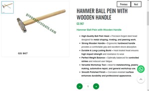 Marteau à tête sphérique avec manche en bois et tête en acier, outils de fabrication de bijoux, outils manuels pour orfèvres |   Numéro d'article GS-967 - Product Image 3