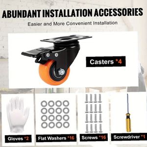 Set 4 pezzi Ruote a piastra girevole da 2 pollici a doppia chiusura di sicurezza con ruote in PVC senza rumore capacità di carico pesante 150 mobili - Product Image 4