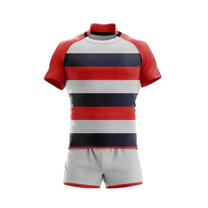 Conjunto de camiseta y pantalones cortos de rugby de poliéster sublimado de la mejor calidad, uniforme de rugby de secado rápido con logo personalizado impreso para adultos - Product Image 1