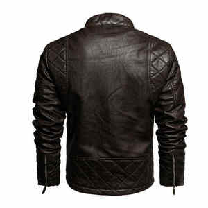 Chaqueta de Motociclista de Cuero Marrón Vintage Personalizada para Hombre, con Hombros Acolchados, Cuello Alto, Corte Ajustado, para Invierno - Product Image 2