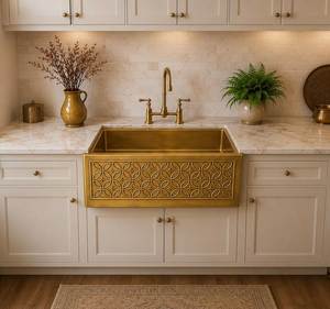 Évier de cuisine en laiton massif, lavabo artisanal de qualité supérieure, résistant aux rayures, qualité durable pour les maisons de luxe du monde entier - Product Image 5