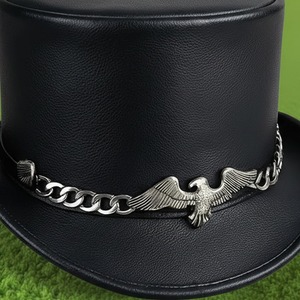 Premium quality custom made Handmade Black Leather Top <b>Hat</b> Steampunk with Golden Eagle Concho - Product Image 3