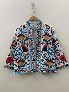 Veste en coton brodée florale bohème, col rabattu, manches longues, vêtements d'extérieur décontractés pour femmes, printemps - Product Image 3