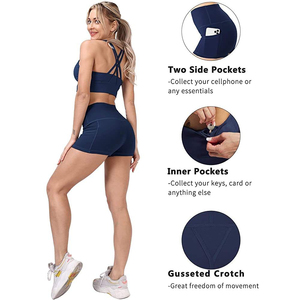 Women's Custom Seamless Breathable Gym Yoga Shorts Solid Color Full Length Leggings <b>Elastic</b> Waist Side Pocket Biker Style <b>Belt</b> - Product Image 5