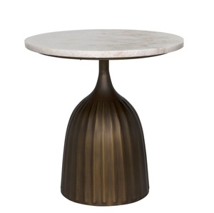 Mesa Auxiliar con Tapa de Mármol Pulido <span class=keywords><strong>Solum</strong></span> |   Mesa de Pedestal de Metal Esculpido y Acanalado para Decoración de Boutique y Hostelería - Product Image 1