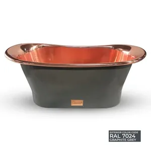 Baignoire en cuivre haut de gamme à base droite, intérieur en cuivre poli, extérieur gris graphite pour une expérience de bain de luxe - Product Image 1