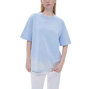 Camiseta de manga corta para mujer, 100% algodón, 250GSM, con teñido degradado por pulverización, lavada, estilo vintage, hombro caído, holgada, moderna, estilo universitario, Snow - Product Image 2