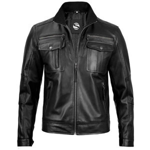 Blouson de moto en cuir véritable pour homme, hiver, OEM, 100% cuir, écologique, imperméable, logo frontal - Product Image 1