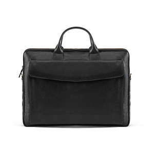 Classic Soft Black Genuine Leather Laptop <b>Bag</b> Zipper Closure Durable Office Carry Case Manufacturer Supplier - Product Image 1