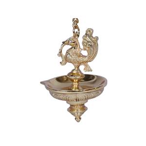 โคมไฟทองเหลืองนกยูงทำด้วยมือขนาด17นิ้วพร้อมโซ่ชุบทองของตกแต่งบ้านอินเดียโคมไฟทองเหลืองห้อยดีไซน์นกยูง - Product Image 4