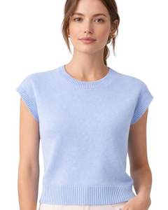 Suéter de Punto sin Mangas para Mujer, Color Azul Cielo, Personalizado, Suave y Ligero, Cuello Redondo, Informal, Chaleco de Verano, Elegante y Moderno - Product Image 1